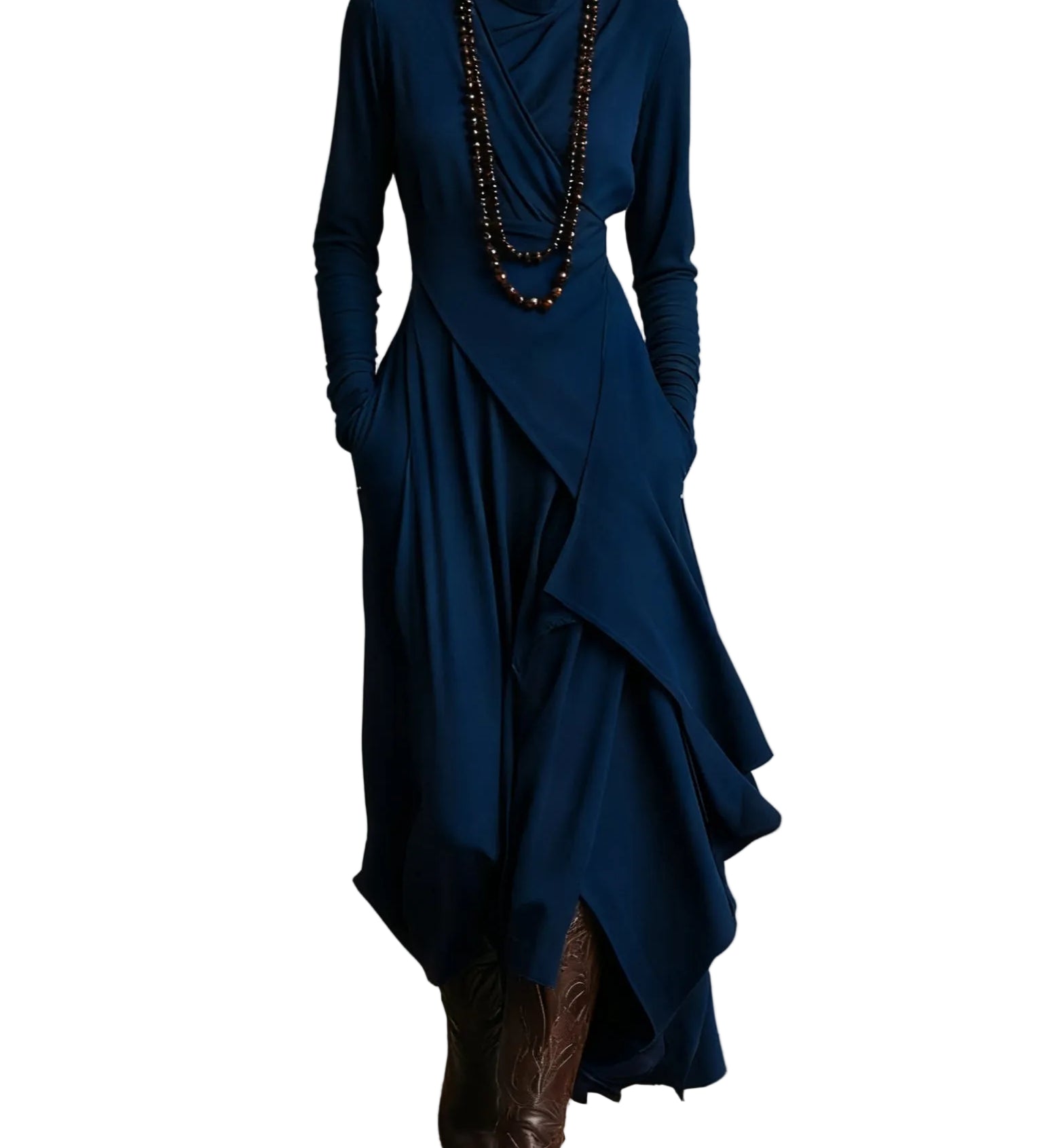 Purple High-neck Asymmetrical Pleated Maxi Dress（Necklace not included）
