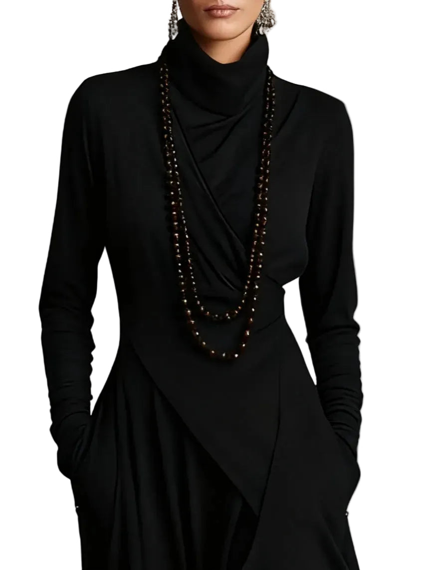 Purple High-neck Asymmetrical Pleated Maxi Dress（Necklace not included）