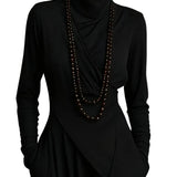 Purple High-neck Asymmetrical Pleated Maxi Dress（Necklace not included）