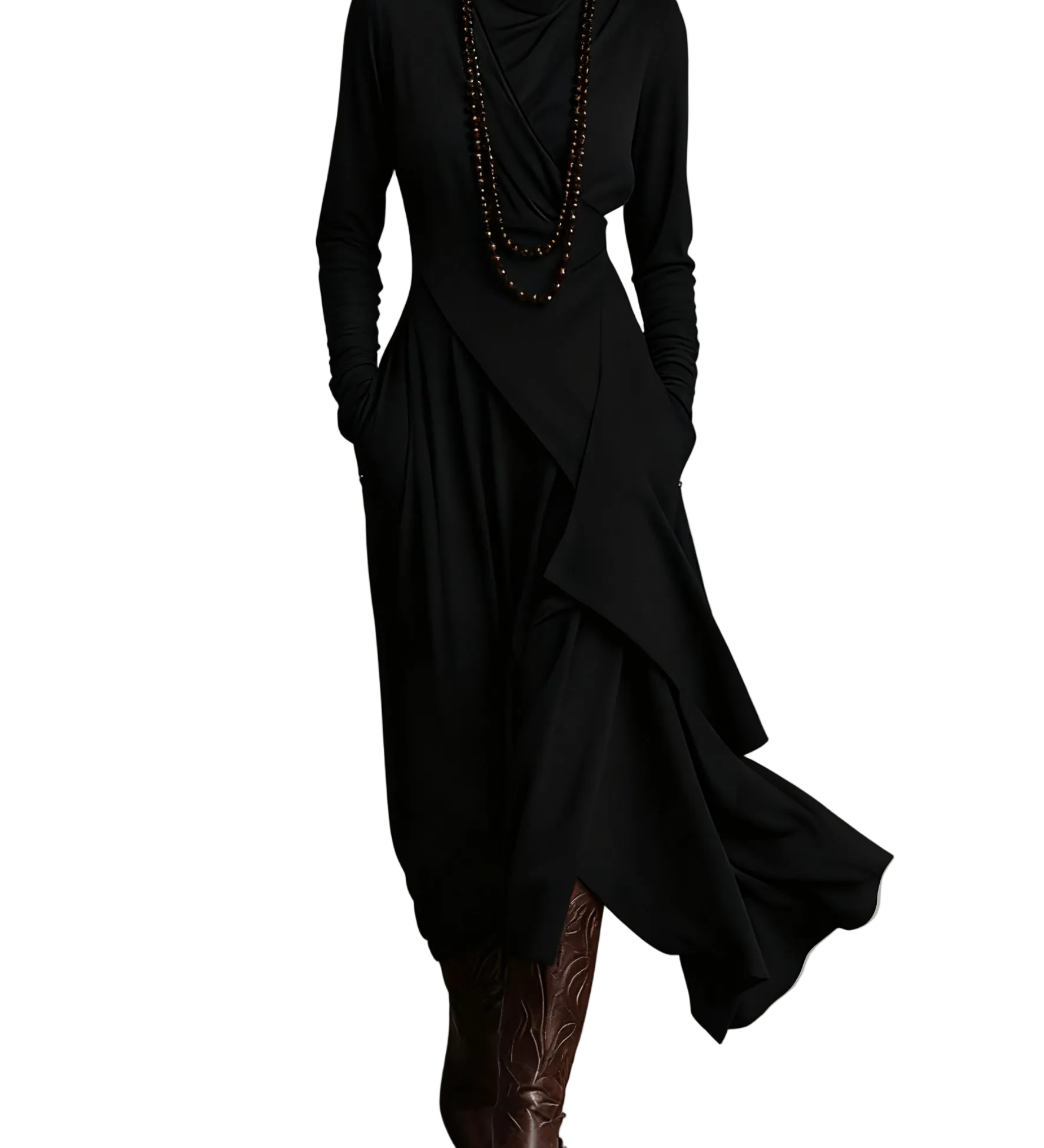 Purple High-neck Asymmetrical Pleated Maxi Dress（Necklace not included）