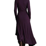 Purple High-neck Asymmetrical Pleated Maxi Dress（Necklace not included）