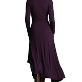 Purple High-neck Asymmetrical Pleated Maxi Dress（Necklace not included）