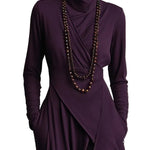 Purple High-neck Asymmetrical Pleated Maxi Dress（Necklace not included）