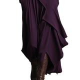 Purple High-neck Asymmetrical Pleated Maxi Dress（Necklace not included）