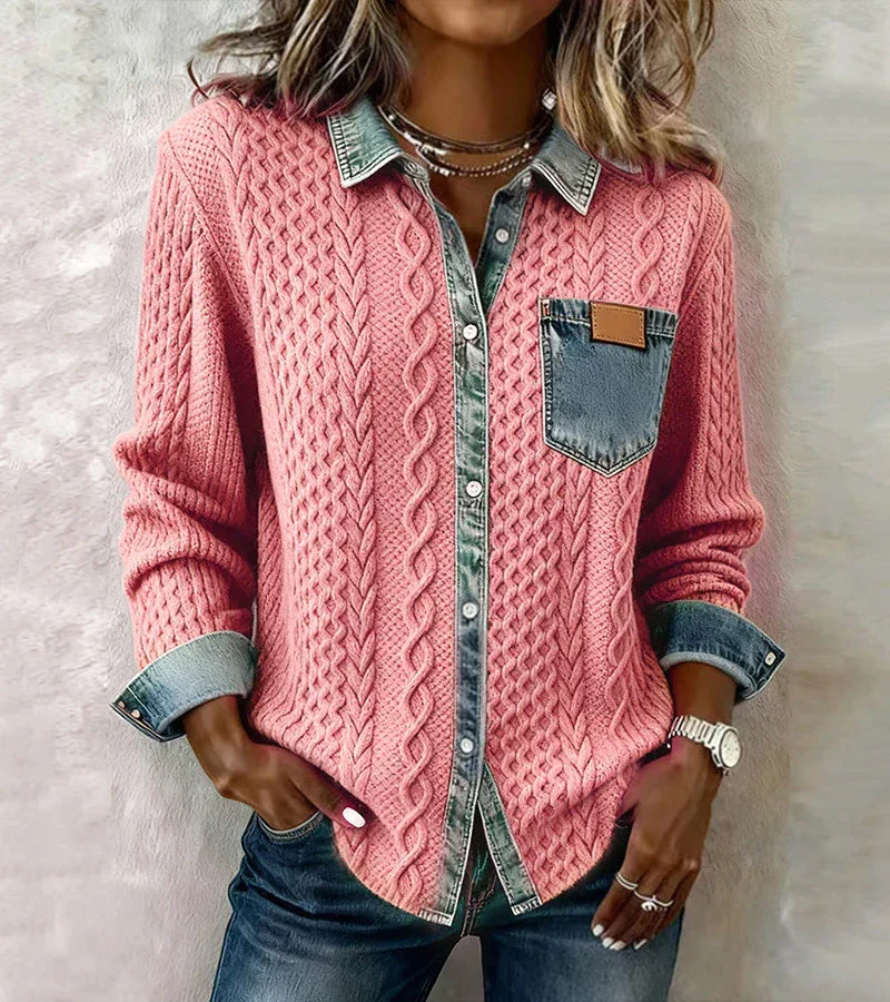 Fátima | Top de Punto con Detalles de Denim