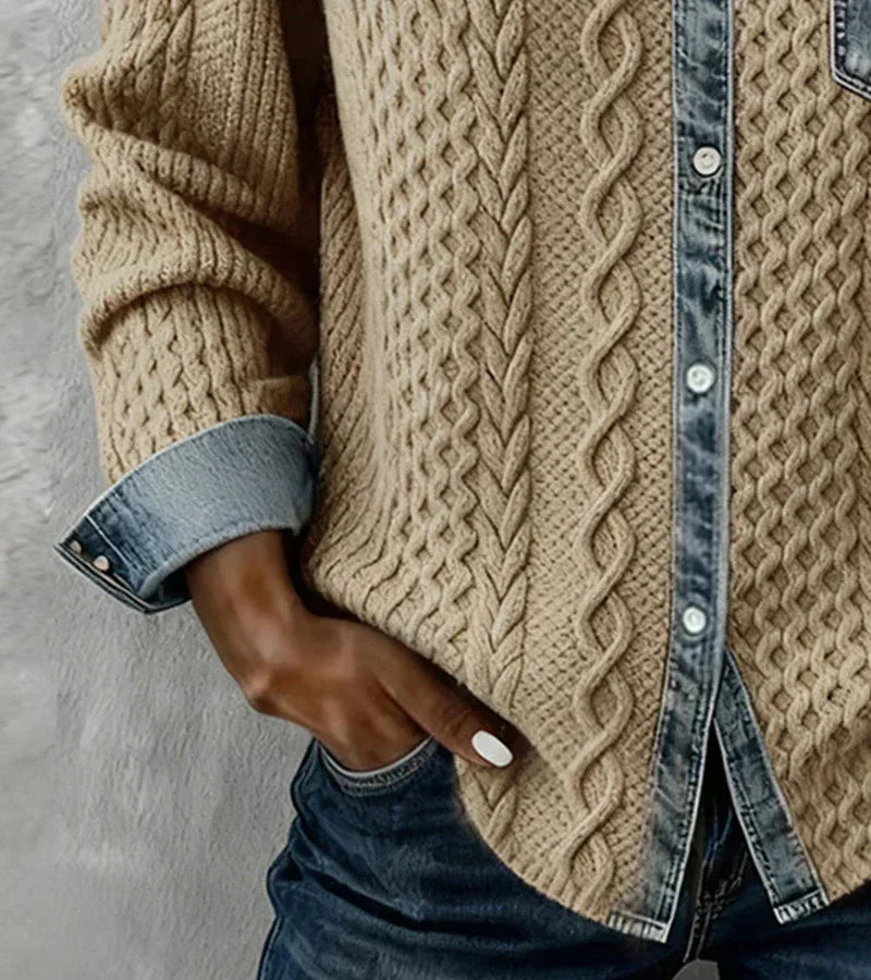 Fátima | Top de Punto con Detalles de Denim