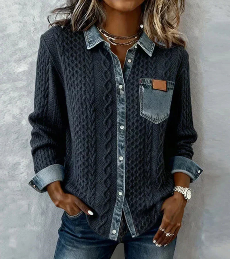 Fátima | Top de Punto con Detalles de Denim