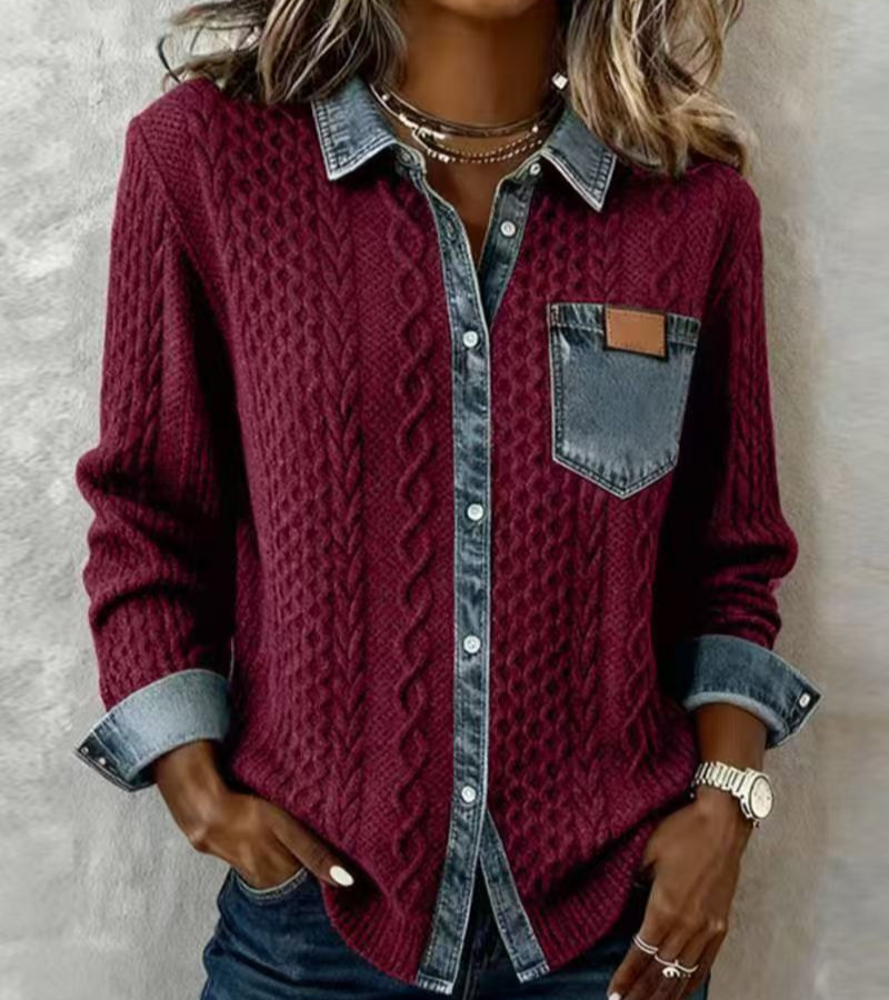 Fátima | Top de Punto con Detalles de Denim