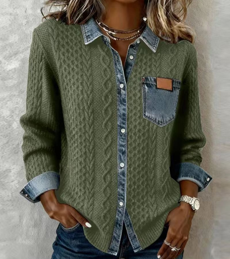 Fátima | Top de Punto con Detalles de Denim