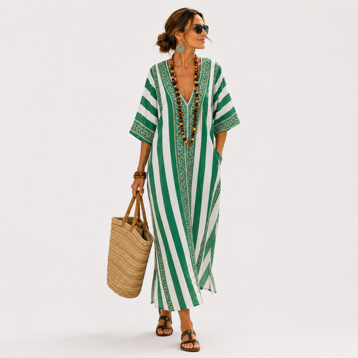 GREEN STRIPED CAFTAN