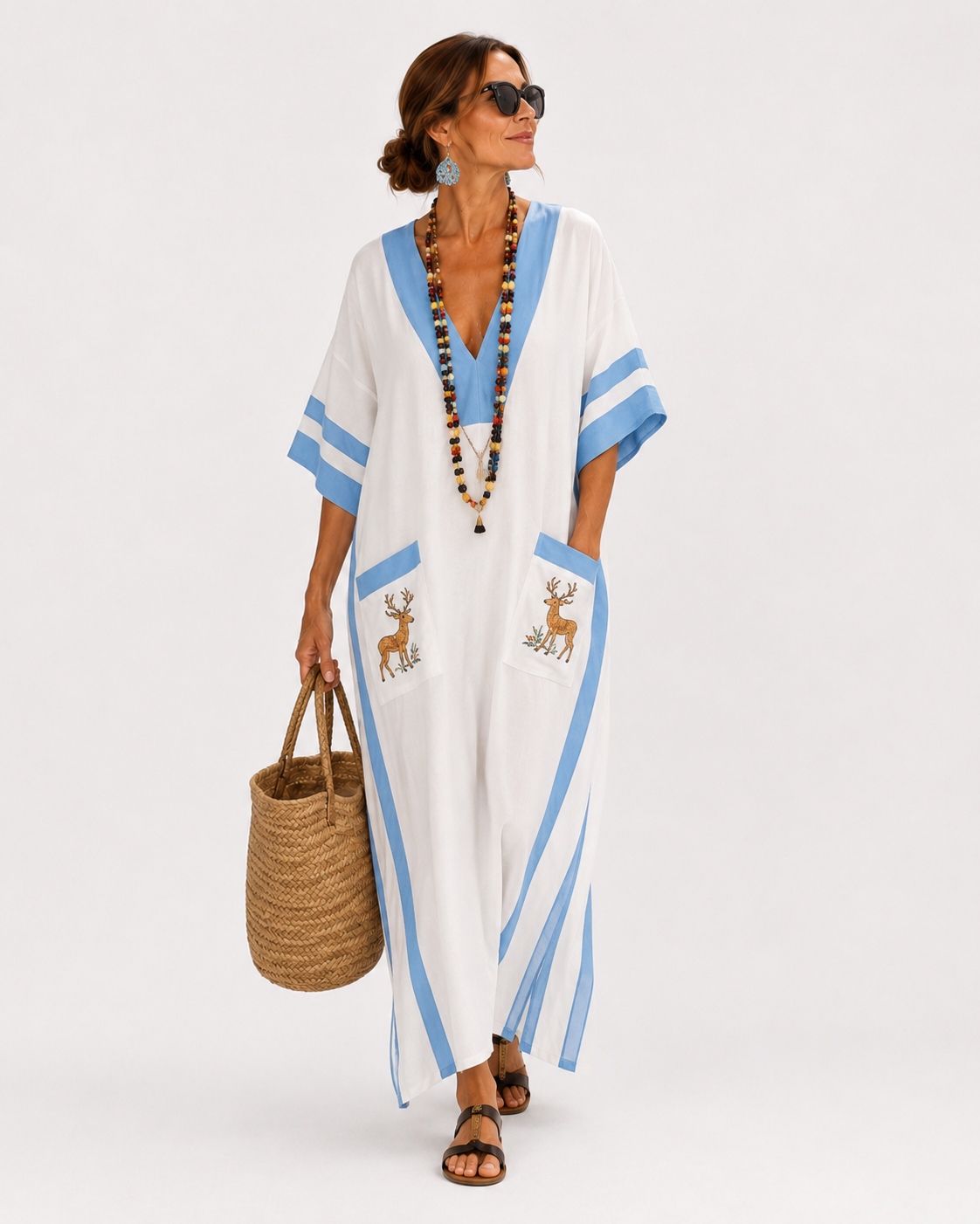 WHITE BLUE STRIPED CAFTAN