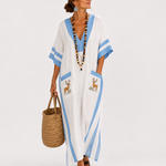 WHITE BLUE STRIPED CAFTAN