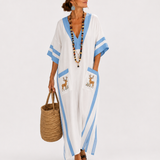 WHITE BLUE STRIPED CAFTAN