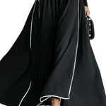 Women's Black Stitching White Trim High Collar Long Sleeve Tight Belt Maxi Dress MDA1031G0Y
