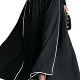 Women's Black Stitching White Trim High Collar Long Sleeve Tight Belt Maxi Dress MDA1031G0Y