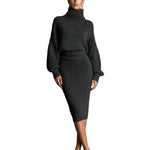 Women's Charcoal Chic Knit Turtleneck Oversized Knit Midi Dress MDA1624J6I