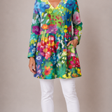 MULTICOLOUR LONG BLOUSE WITH V-NECK 7