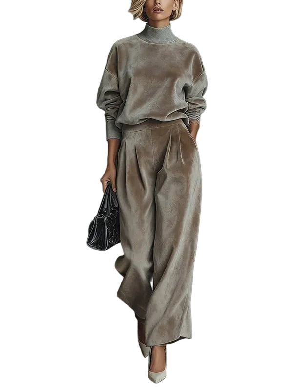 Women's turtleneck casual warm velvet suit