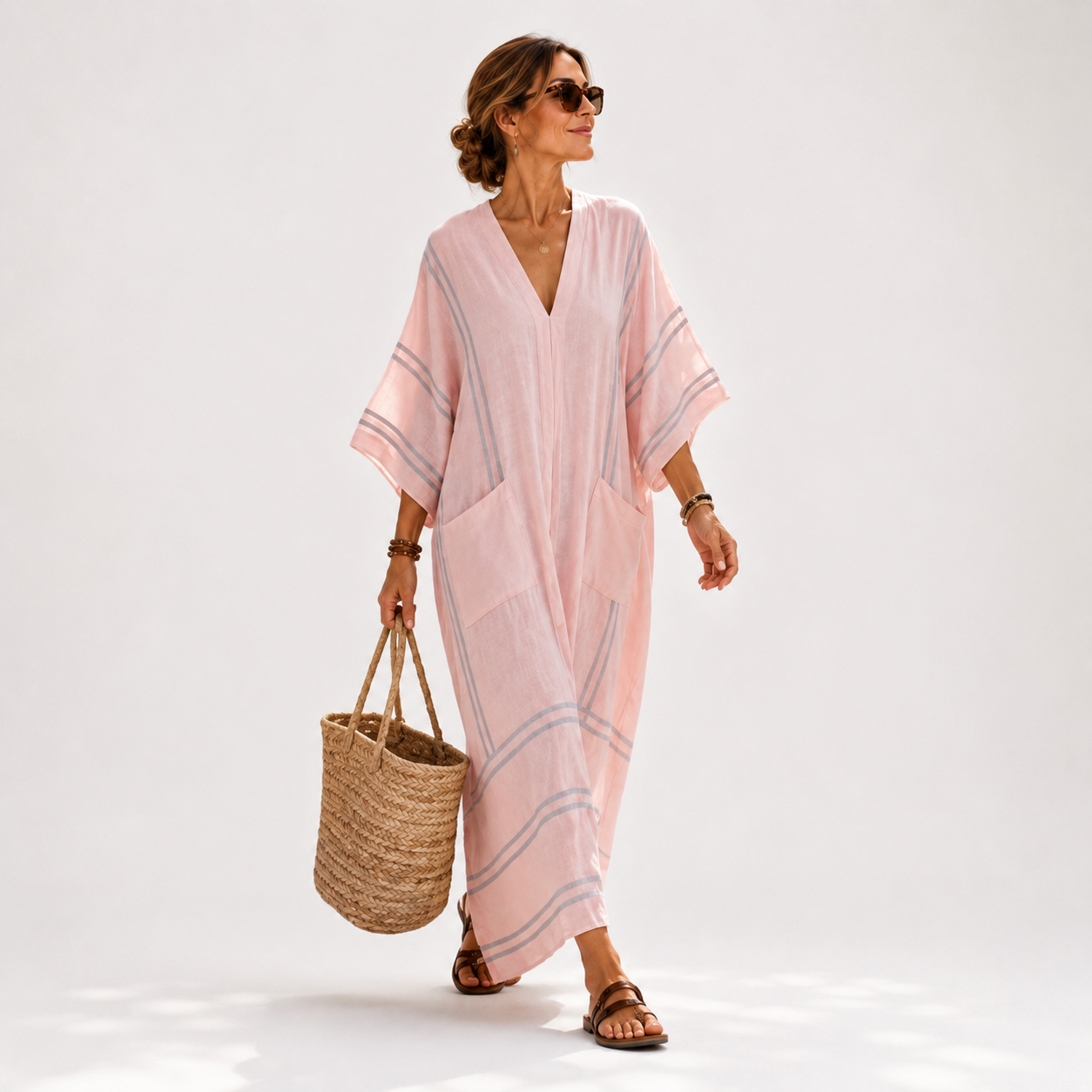 PINK STRIPED CAFTAN