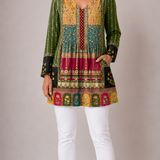 MULTICOLOUR LONG BLOUSE WITH V-NECK 2