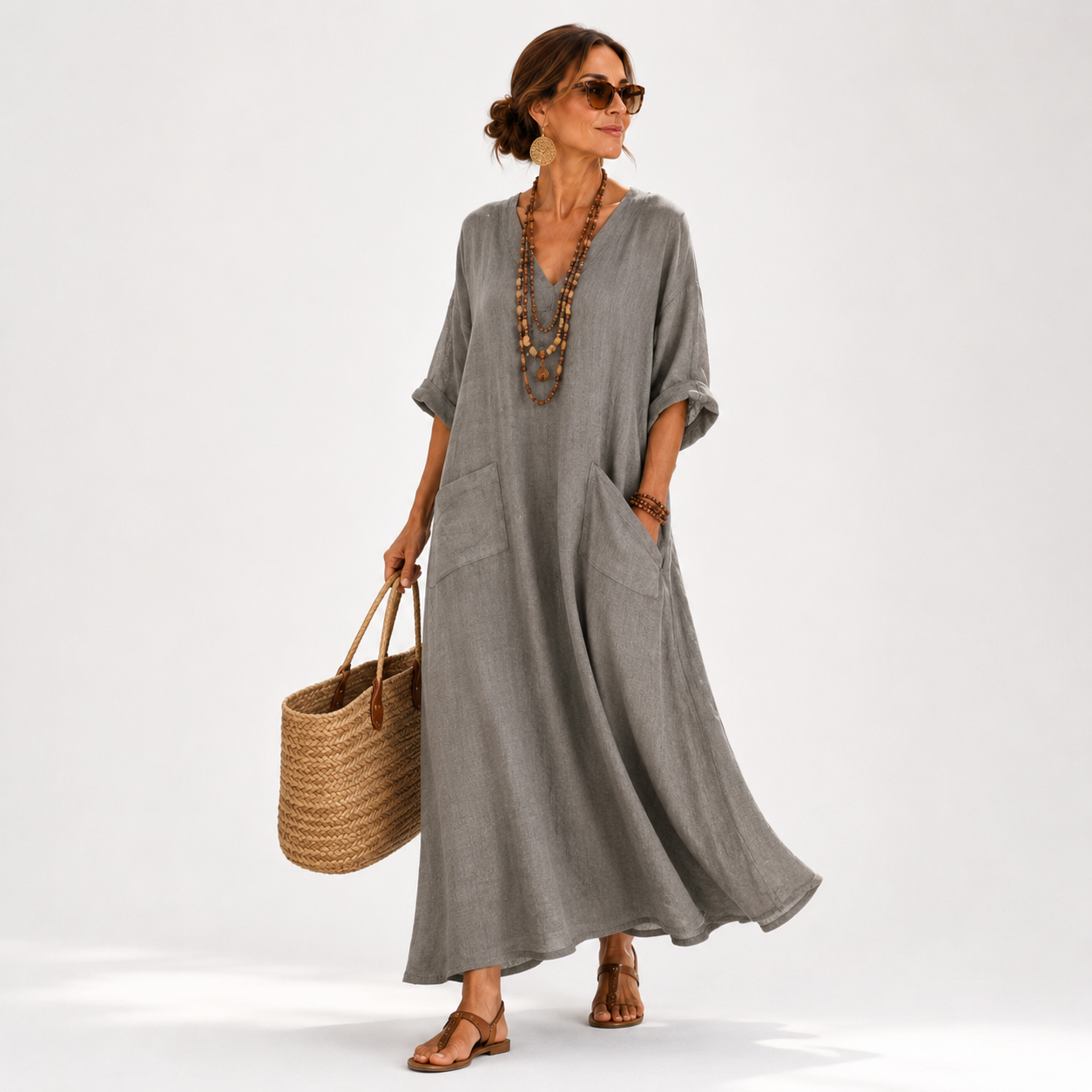 GREY SOLID CAFTAN