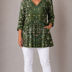 GREEN LONG BLOUSE WITH V-NECK 2