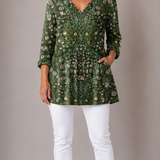 GREEN LONG BLOUSE WITH V-NECK 2