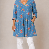 BLUE LONG BLOUSE WITH V-NECK 2