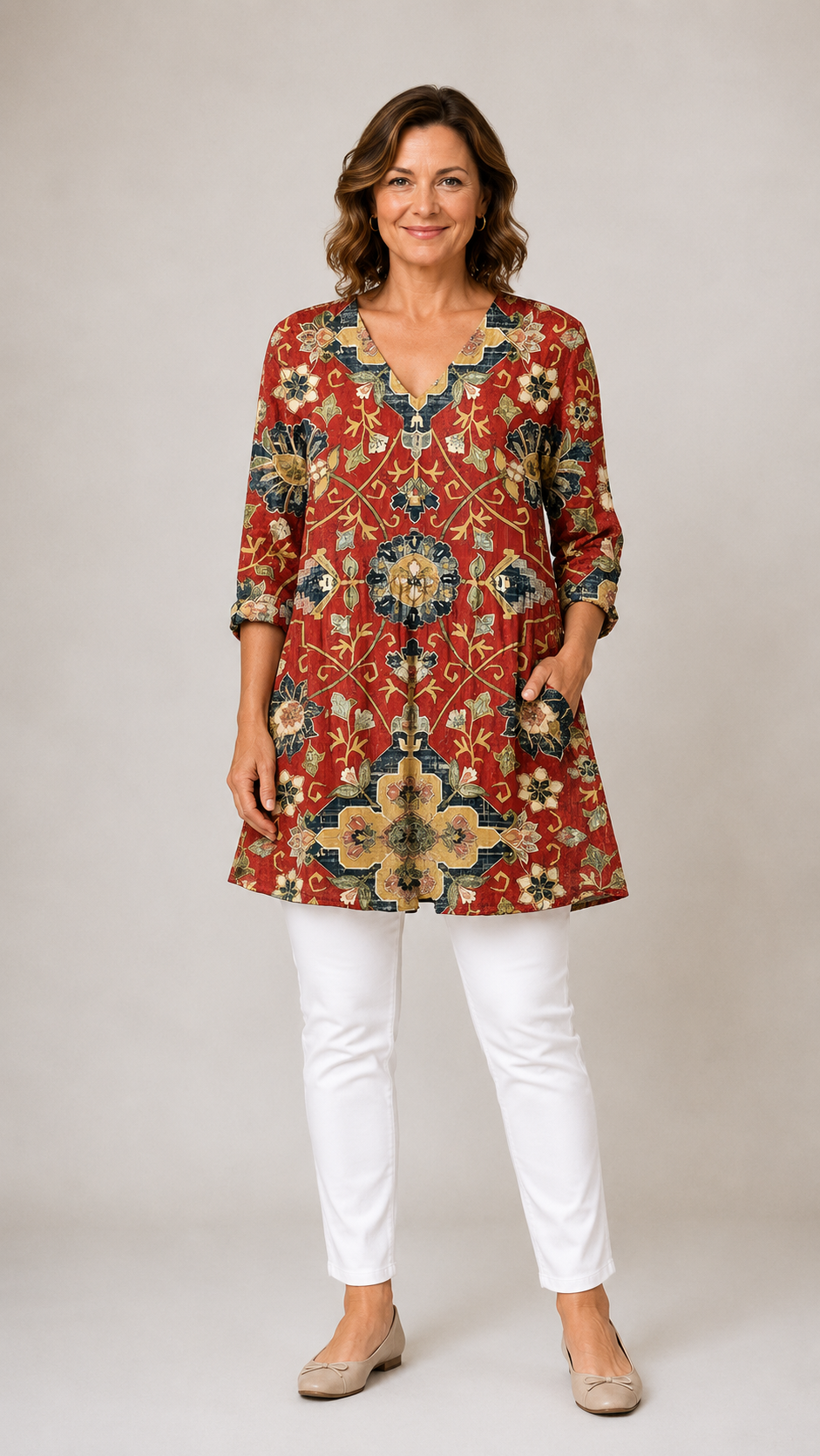 MULTICOLOUR LONG BLOUSE WITH V-NECK 9