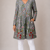 GREY LONG BLOUSE WITH V-NECK 1