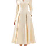 LONG SLEEVE MIDI DRESS WITH LAPEL AND POCKETS
