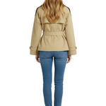 Short Trench Jacket with High Neck and Belted Waist