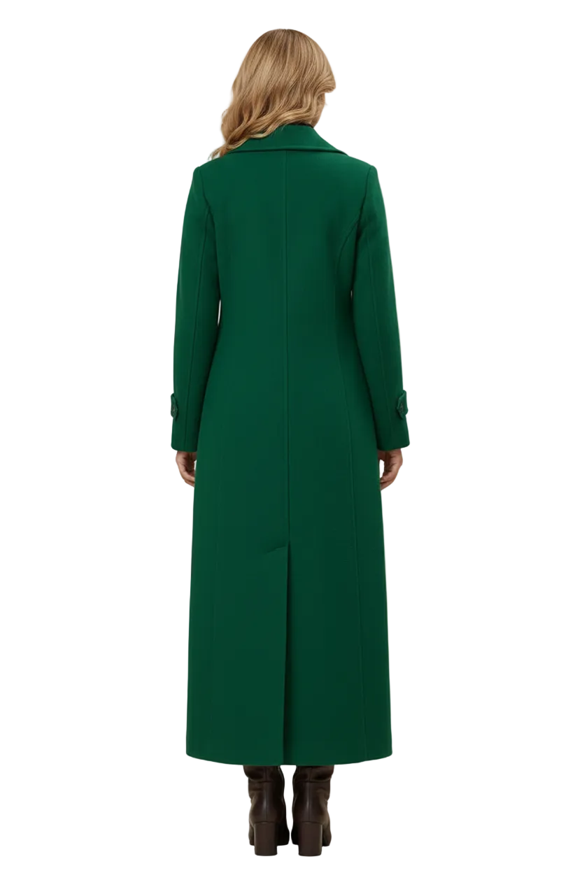 Long Womens Coat with Shawl Collar and Belted Waist