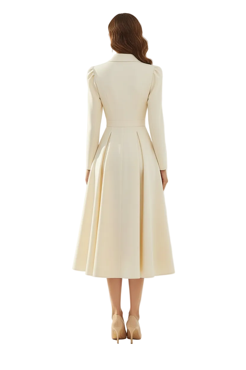 Long Sleeve Midi Dress with Lapel and Pockets