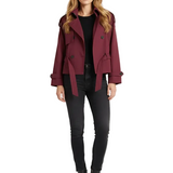 Short Trench Jacket with High Neck and Belted Waist