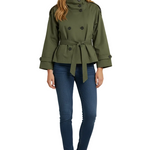Short Trench Jacket with High Neck and Belted Waist