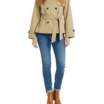 Short Trench Jacket with High Neck and Belted Waist
