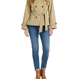 Short Trench Jacket with High Neck and Belted Waist
