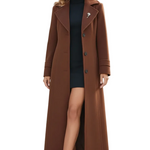 Long Womens Coat with Shawl Collar and Belted Waist