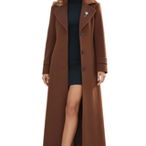 Long Womens Coat with Shawl Collar and Belted Waist