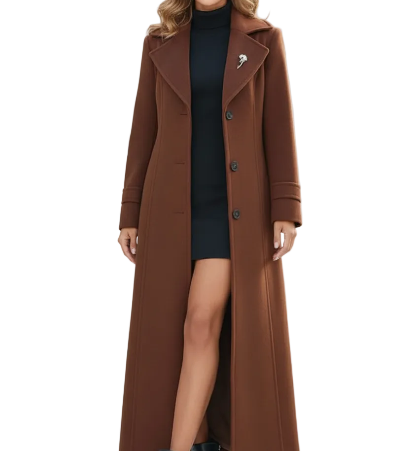Long Womens Coat with Shawl Collar and Belted Waist