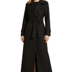 Long Womens Coat with Shawl Collar and Belted Waist