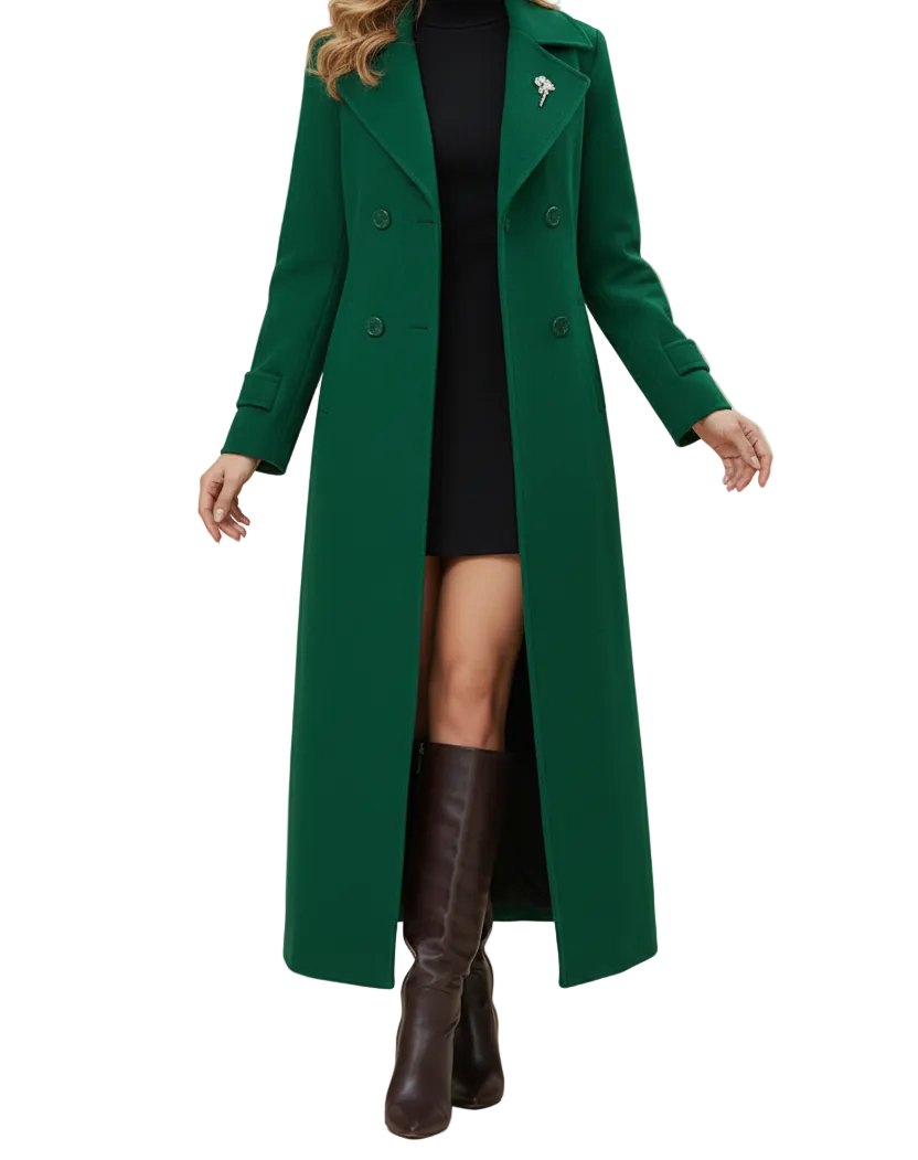 Long Womens Coat with Shawl Collar and Belted Waist