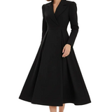 Long Sleeve Midi Dress with Lapel and Pockets