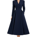 Long Sleeve Midi Dress with Lapel and Pockets