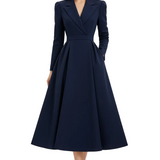 Long Sleeve Midi Dress with Lapel and Pockets