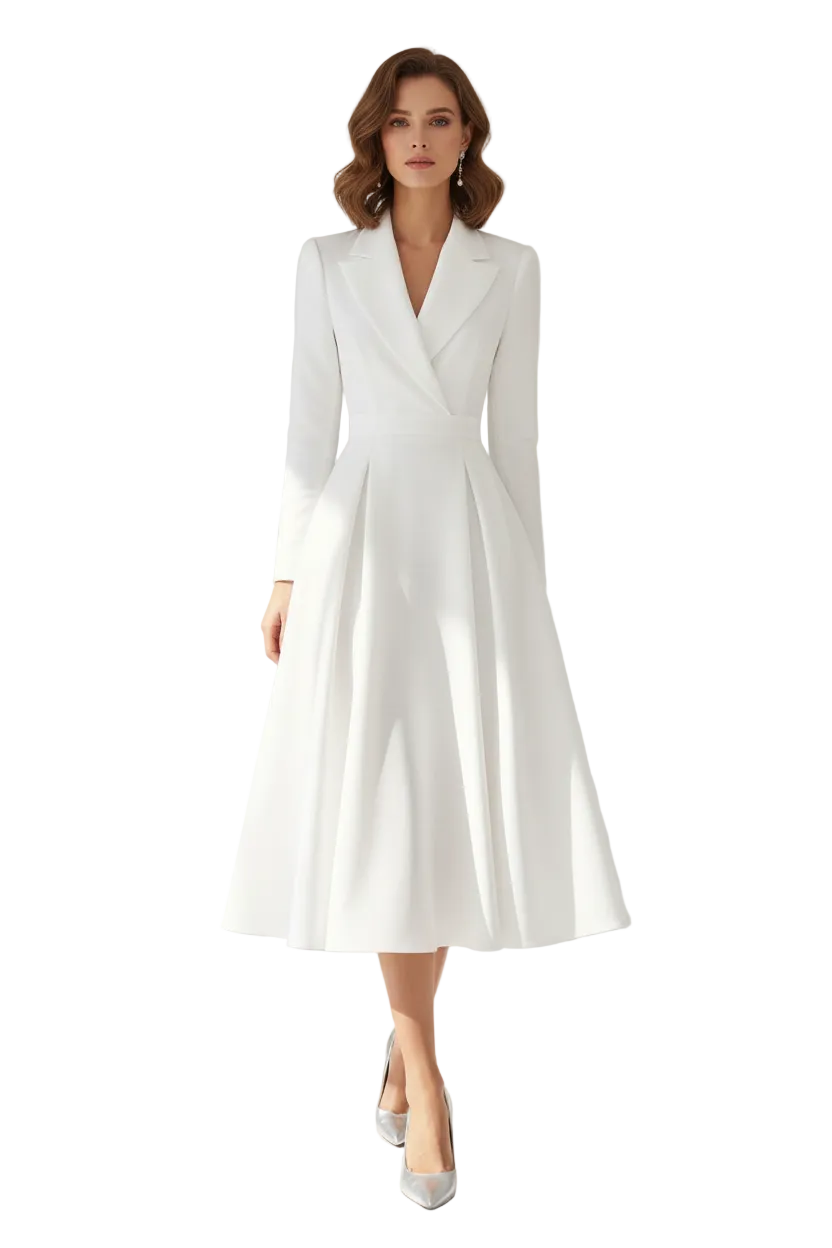 Long Sleeve Midi Dress with Lapel and Pockets