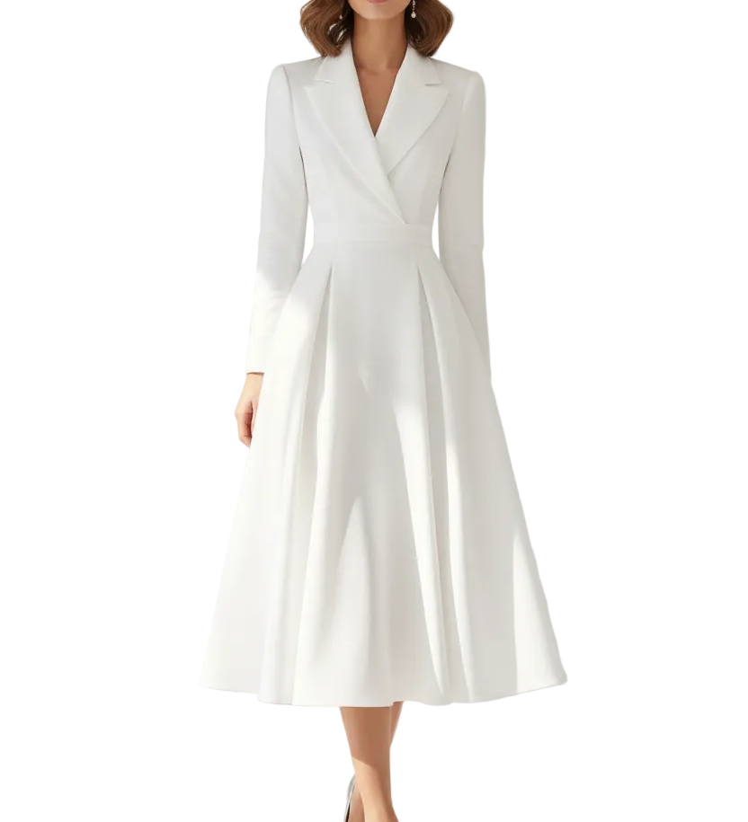 Long Sleeve Midi Dress with Lapel and Pockets