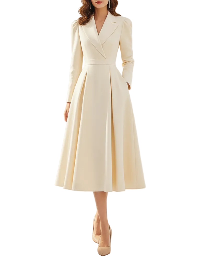Long Sleeve Midi Dress with Lapel and Pockets