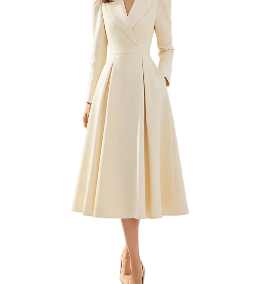Long Sleeve Midi Dress with Lapel and Pockets